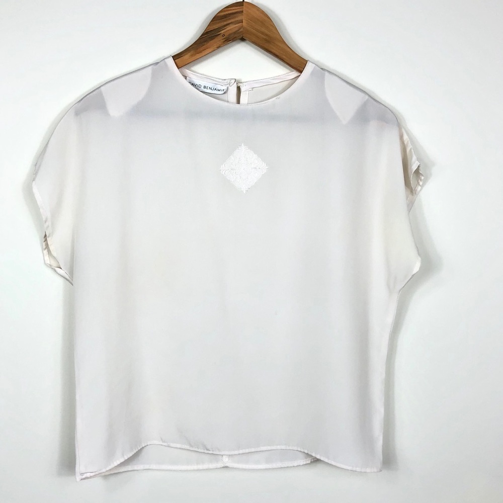 David Benjamin Embroidered Detail Vintage lightweight cream Blouse SIZE M